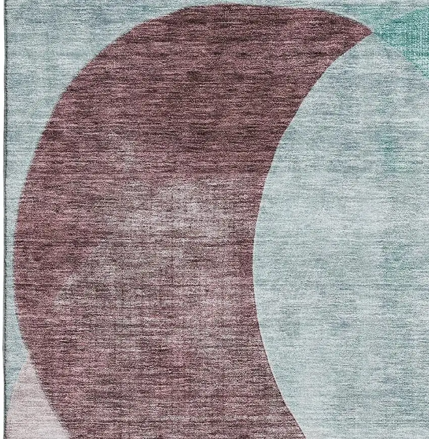 Teal Mauve And Blush Geometric Washable Area Rug With UV Protection Photo 3