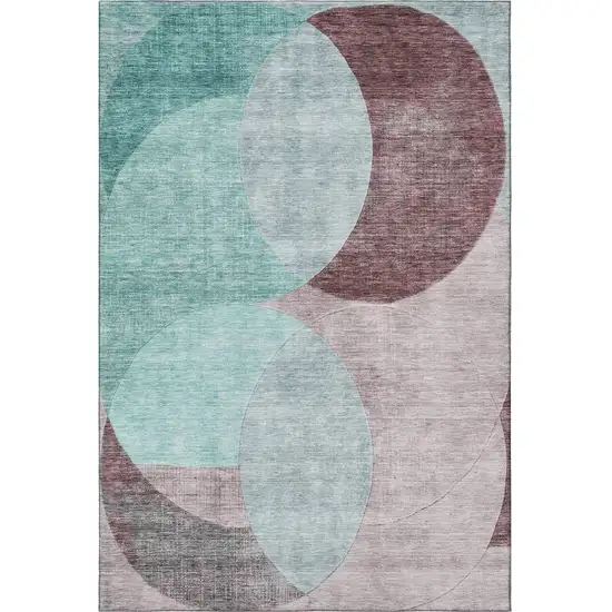 Teal Mauve And Blush Geometric Washable Area Rug With UV Protection Photo 3