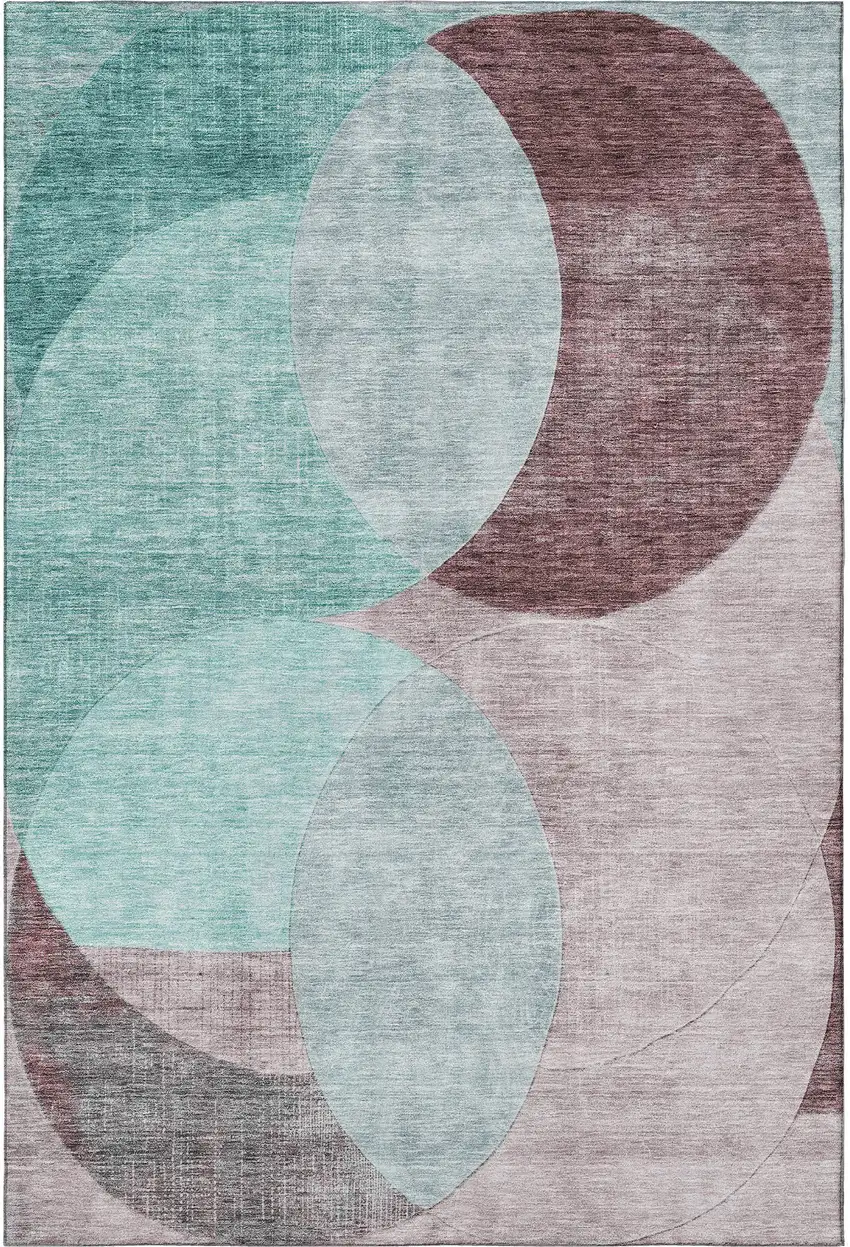 Teal Mauve And Blush Geometric Washable Area Rug With UV Protection Photo 3