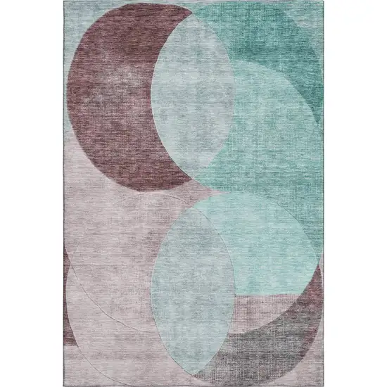 Teal Mauve And Blush Geometric Washable Area Rug With UV Protection Photo 1
