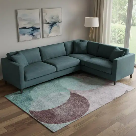 Teal Mauve And Blush Geometric Washable Area Rug With UV Protection Photo 2