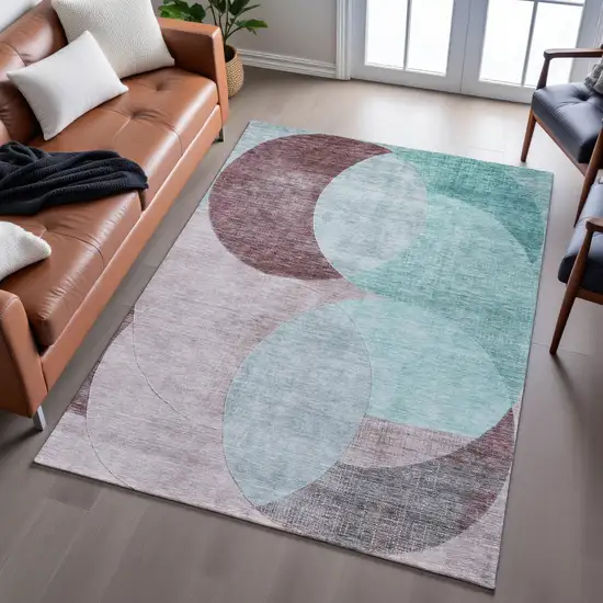 Teal Mauve And Blush Geometric Washable Area Rug With UV Protection Photo 6