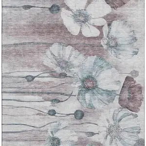 Photo of Teal Mauve And Ivory Floral Washable Area Rug With UV Protection