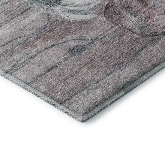 Teal Mauve And Ivory Floral Washable Area Rug With UV Protection Photo 9