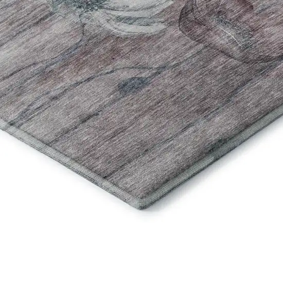 Teal Mauve And Ivory Floral Washable Area Rug With UV Protection Photo 5