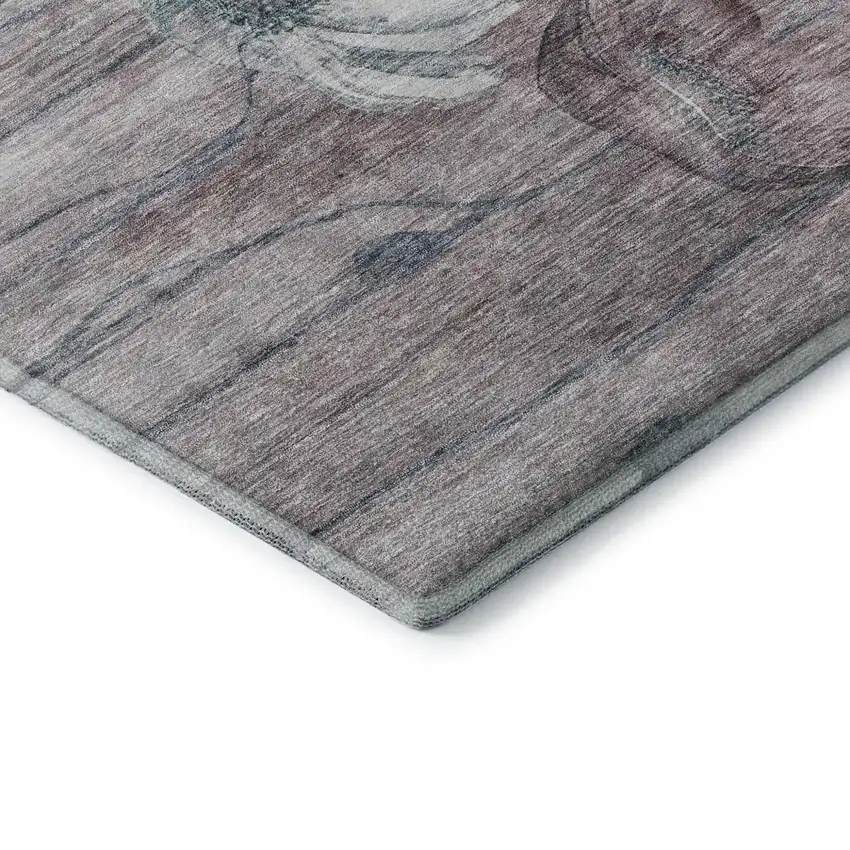Teal Mauve And Ivory Floral Washable Area Rug With UV Protection Photo 5