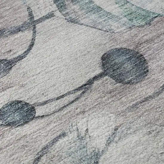Teal Mauve And Ivory Floral Washable Area Rug With UV Protection Photo 6