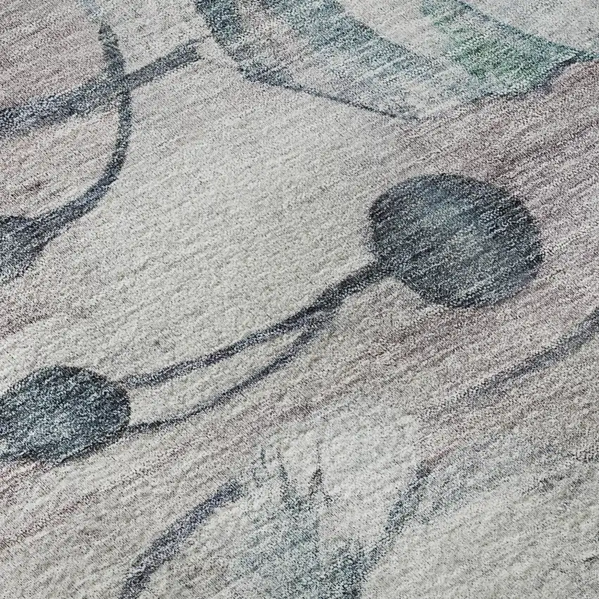 Teal Mauve And Ivory Floral Washable Area Rug With UV Protection Photo 6