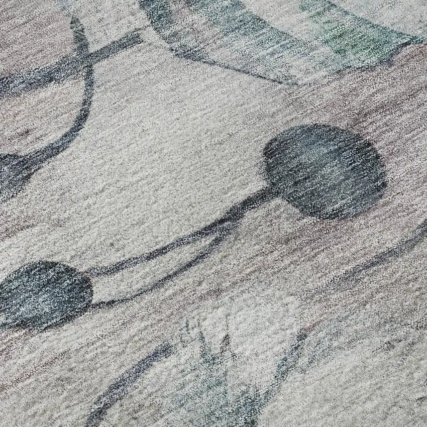 Teal Mauve And Ivory Floral Washable Area Rug With UV Protection Photo 9