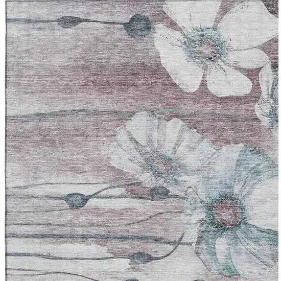 Teal Mauve And Ivory Floral Washable Area Rug With UV Protection Photo 5