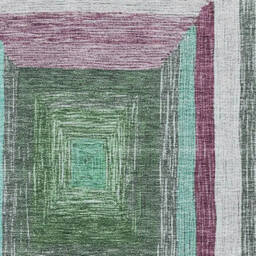 Teal Mauve And Ivory Geometric Washable Area Rug With UV Protection Photo 3