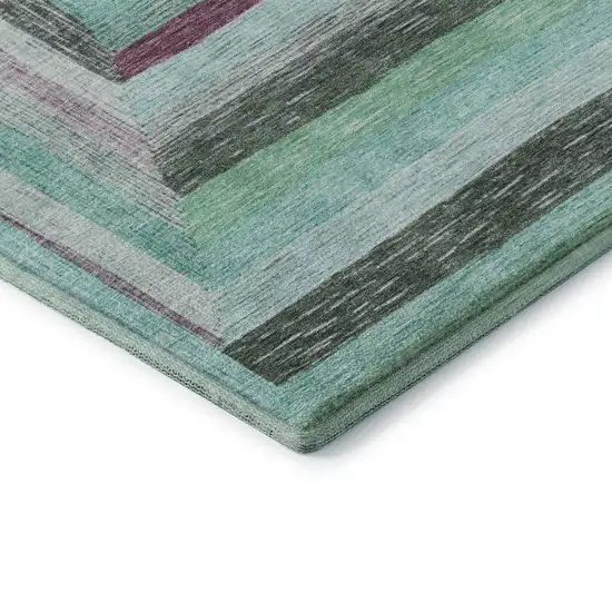 Teal Mauve And Ivory Geometric Washable Area Rug With UV Protection Photo 8