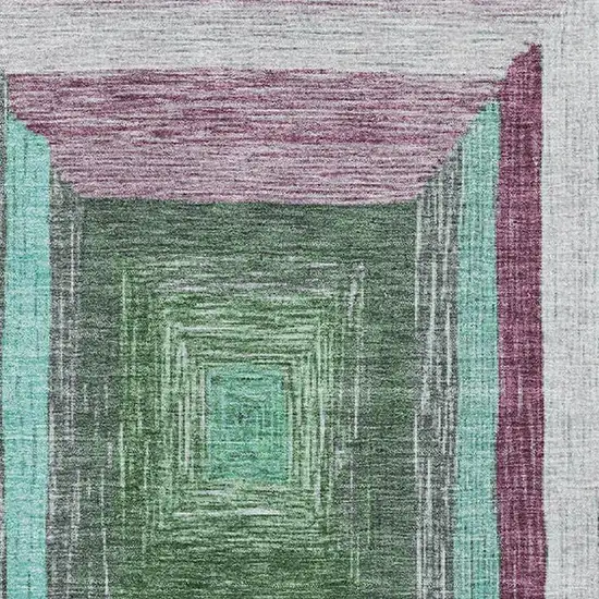 Teal Mauve And Ivory Geometric Washable Area Rug With UV Protection Photo 3