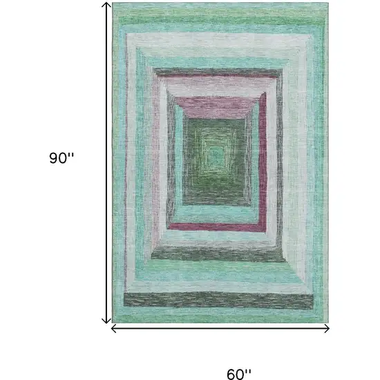 Teal Mauve And Ivory Geometric Washable Area Rug With UV Protection Photo 9