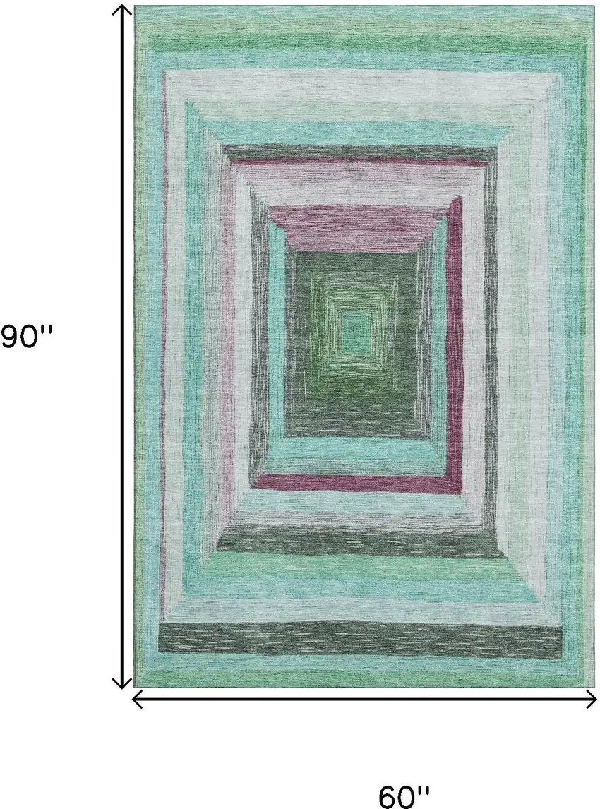 Teal Mauve And Ivory Geometric Washable Area Rug With UV Protection Photo 9