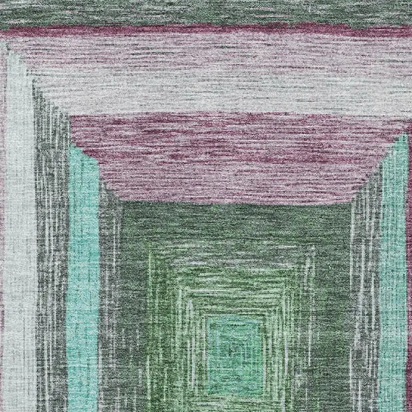 Teal Mauve And Ivory Geometric Washable Area Rug With UV Protection Photo 3