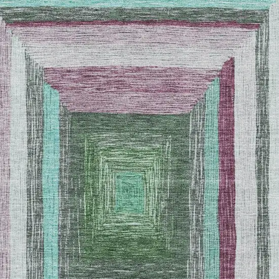 Teal Mauve And Ivory Geometric Washable Area Rug With UV Protection Photo 3