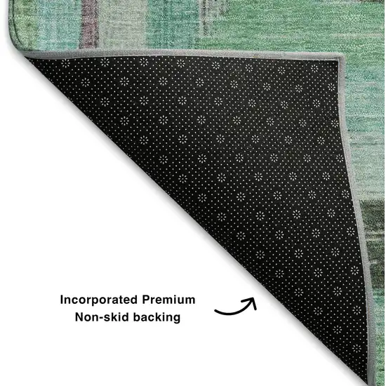 Teal Mauve And Ivory Geometric Washable Area Rug With UV Protection Photo 7