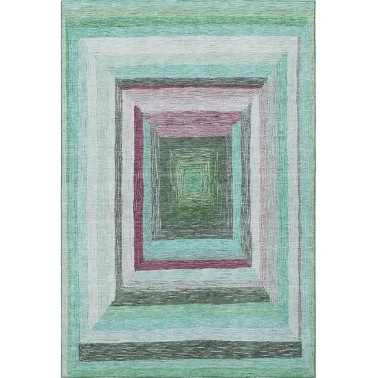 Teal Mauve And Ivory Geometric Washable Area Rug With UV Protection Photo 4