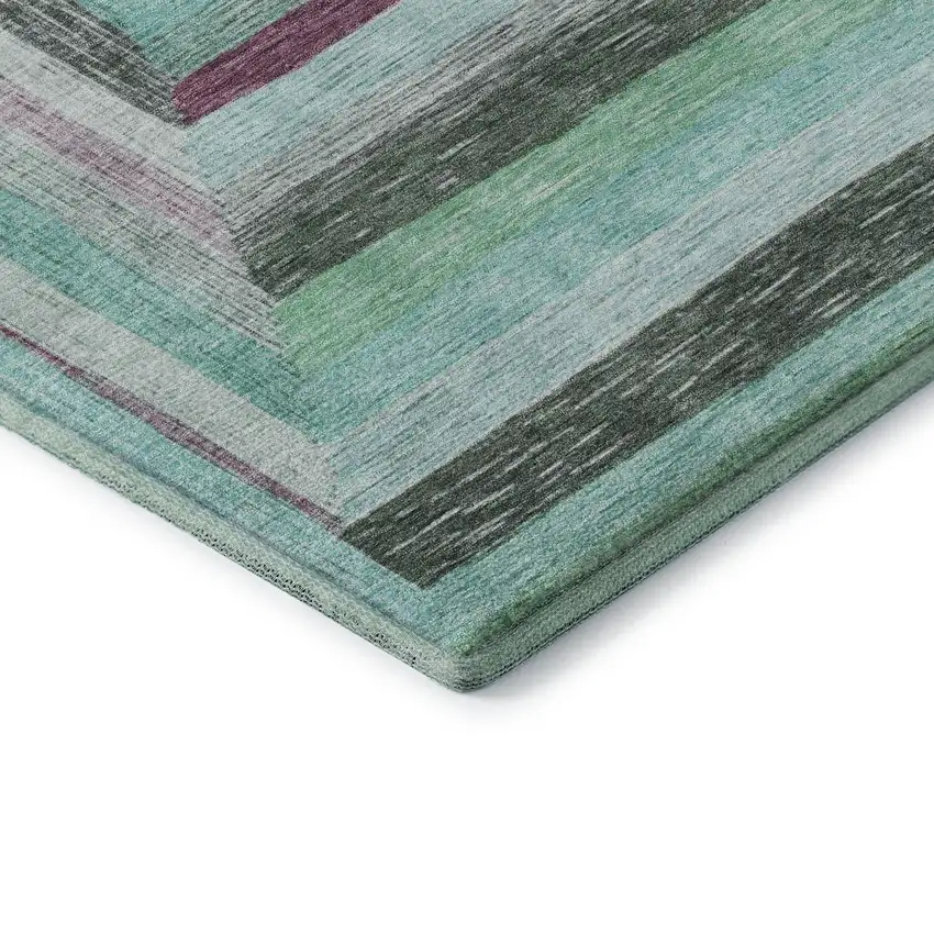Teal Mauve And Ivory Geometric Washable Area Rug With UV Protection Photo 8