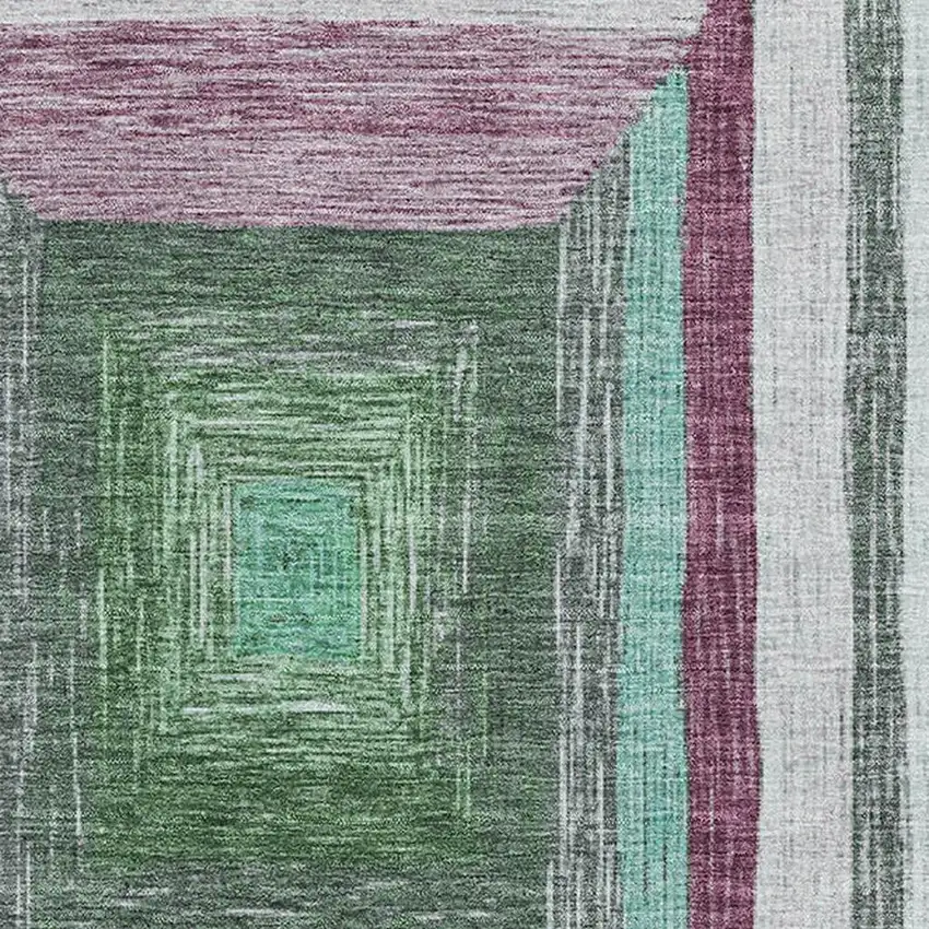 Teal Mauve And Ivory Geometric Washable Area Rug With UV Protection Photo 3