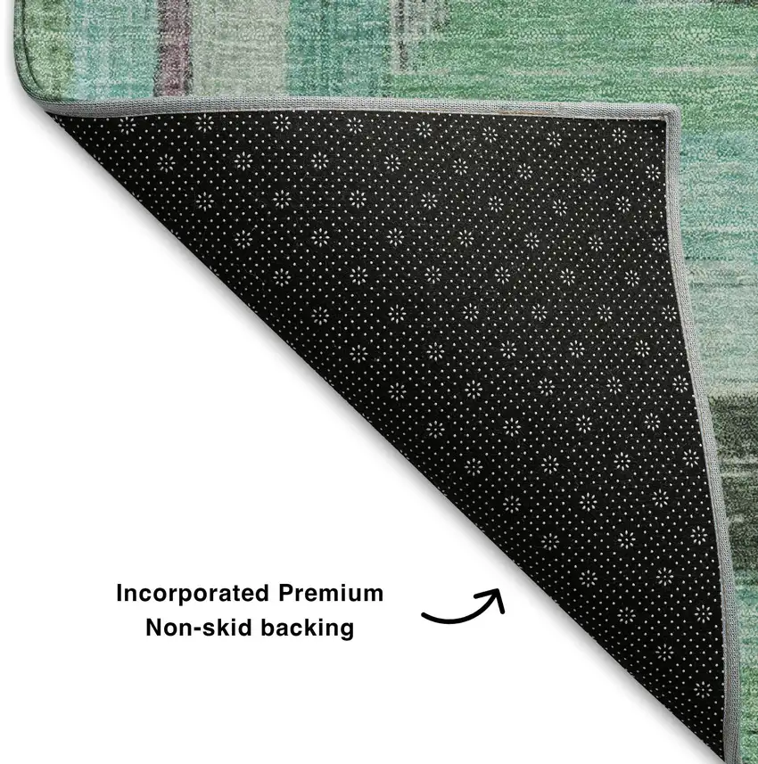Teal Mauve And Ivory Geometric Washable Area Rug With UV Protection Photo 7