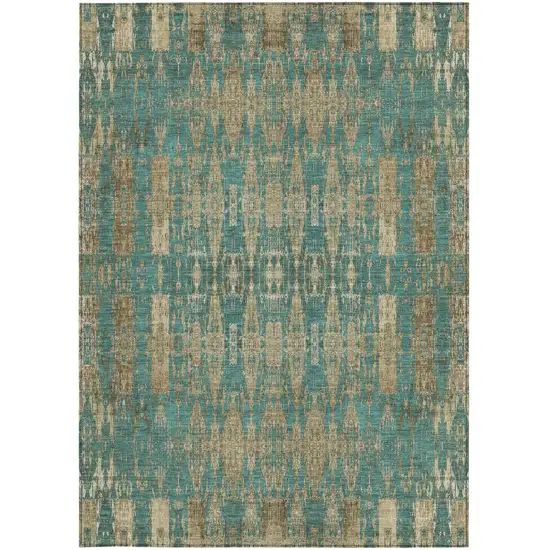 Teal Moroccan Washable Non Skid Indoor Outdoor Area Rug Photo 6