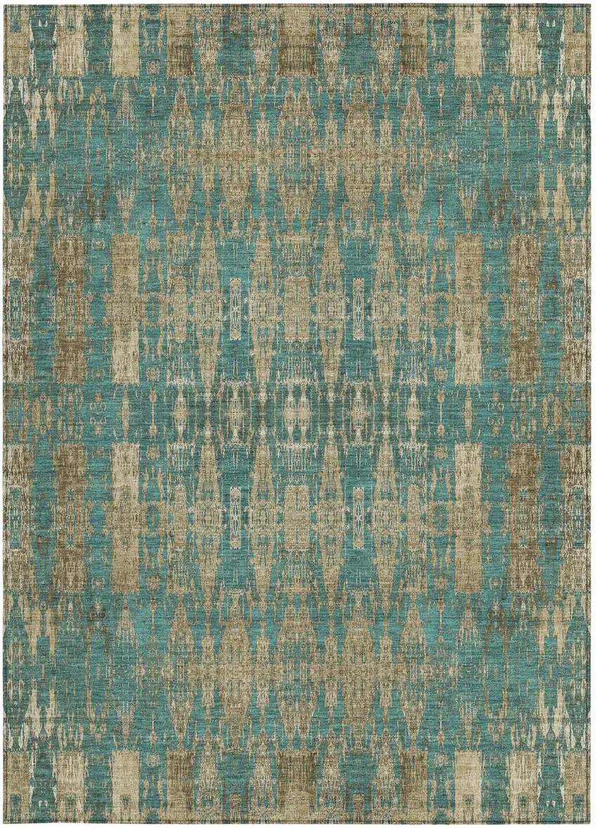 Teal Moroccan Washable Non Skid Indoor Outdoor Area Rug Photo 6