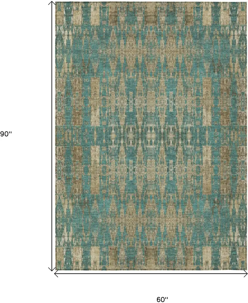 Teal Moroccan Washable Non Skid Indoor Outdoor Area Rug Photo 3