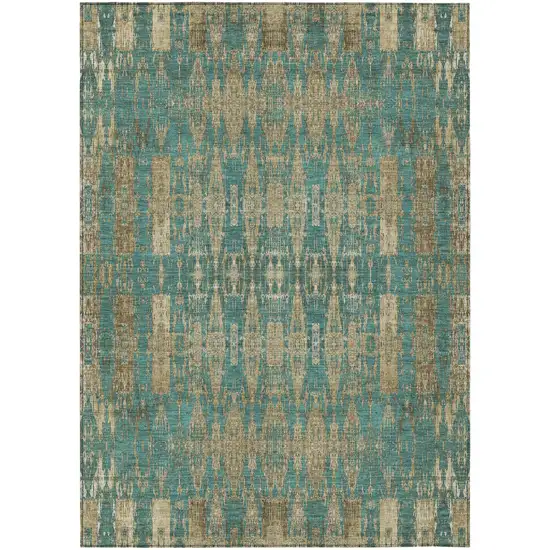Teal Moroccan Washable Non Skid Indoor Outdoor Area Rug Photo 2