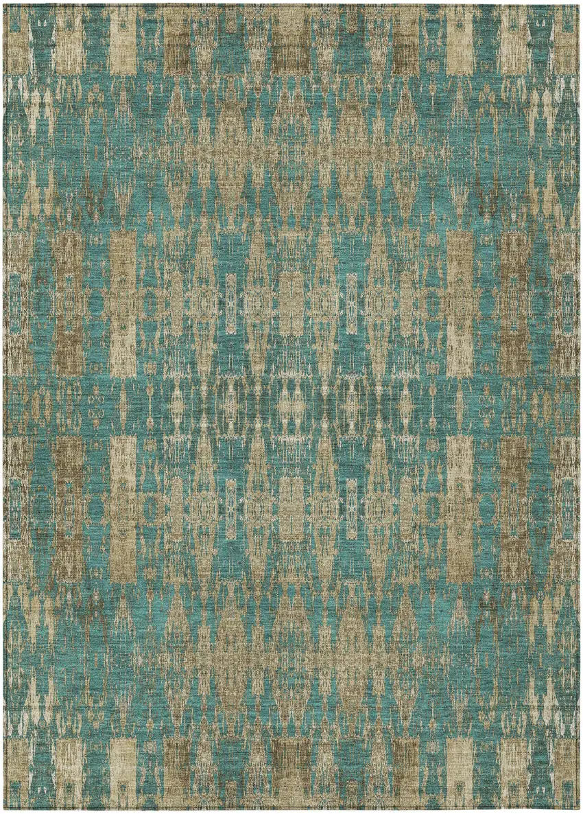 Teal Moroccan Washable Non Skid Indoor Outdoor Area Rug Photo 2