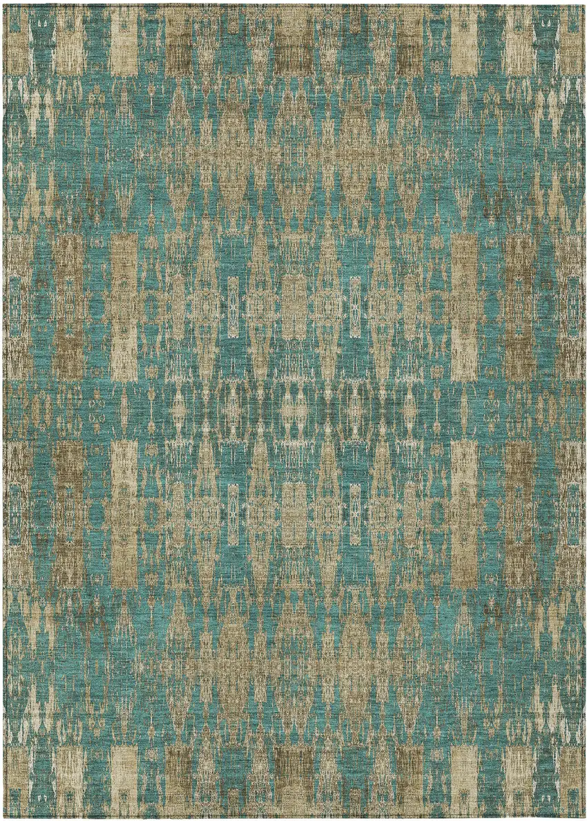 Teal Moroccan Washable Non Skid Indoor Outdoor Area Rug Photo 2