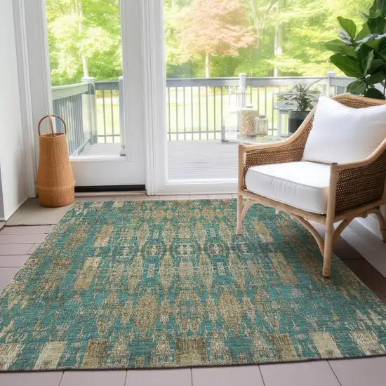 Teal Moroccan Washable Non Skid Indoor Outdoor Area Rug Photo 9