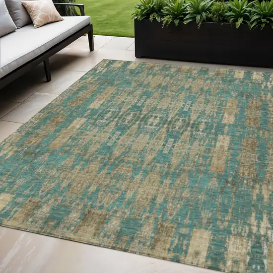 Teal Moroccan Washable Non Skid Indoor Outdoor Area Rug Photo 1