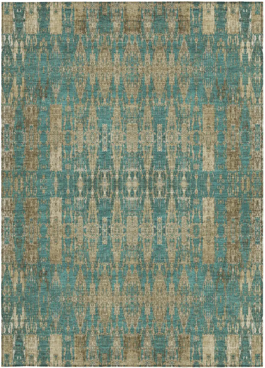 Teal Moroccan Washable Non Skid Indoor Outdoor Area Rug Photo 6