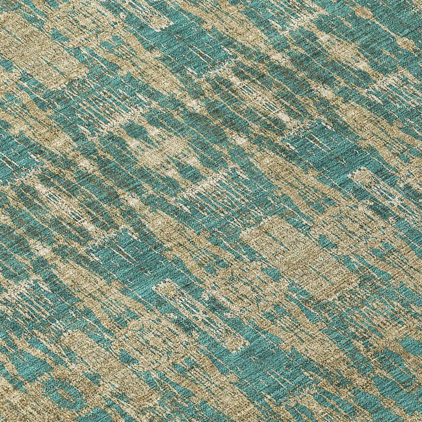 Teal Blue Taupe And Beige Moroccan Washable Indoor Outdoor Area Rug Photo 7