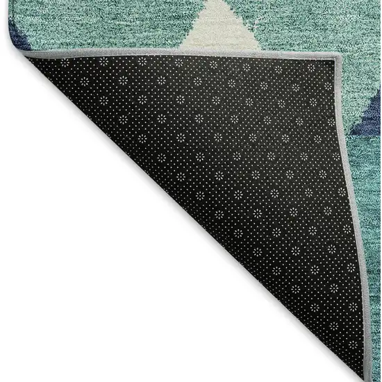 Teal Navy Blue And Ivory Southwestern Washable Area Rug With UV Protection Photo 5