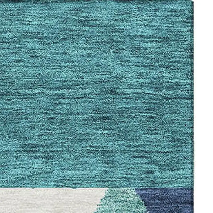 Teal Navy Blue And Ivory Southwestern Washable Area Rug With UV Protection Photo 3