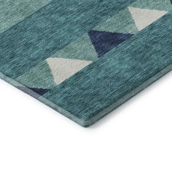 Teal Navy Blue And Ivory Southwestern Washable Area Rug With UV Protection Photo 8