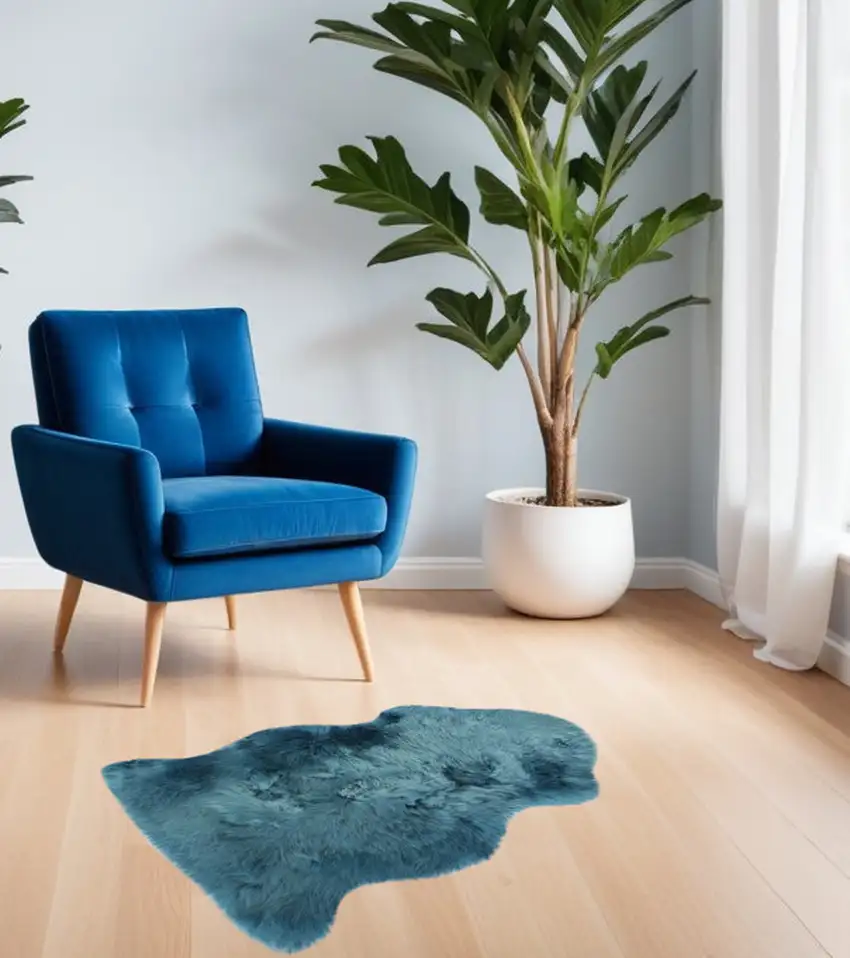 Teal New Zealand Natural Sheepskin Rug Photo 1