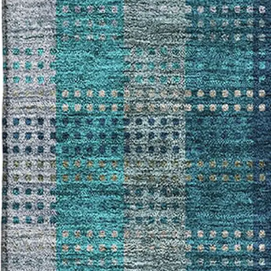 Teal Olive Green And Taupe Plaid Washable Area Rug With UV Protection Photo 2