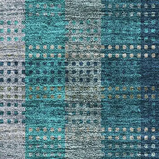 Teal Olive Green And Taupe Plaid Washable Area Rug With UV Protection Photo 2