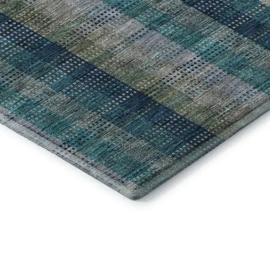 Teal Olive Green And Taupe Plaid Washable Area Rug With UV Protection Photo 7