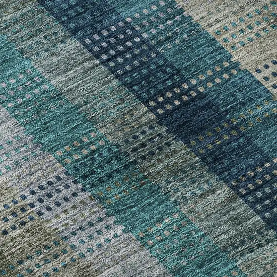 Teal Olive Green And Taupe Plaid Washable Area Rug With UV Protection Photo 9