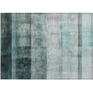 Photo of Teal Ombre Washable Non Skid Indoor Outdoor Area Rug