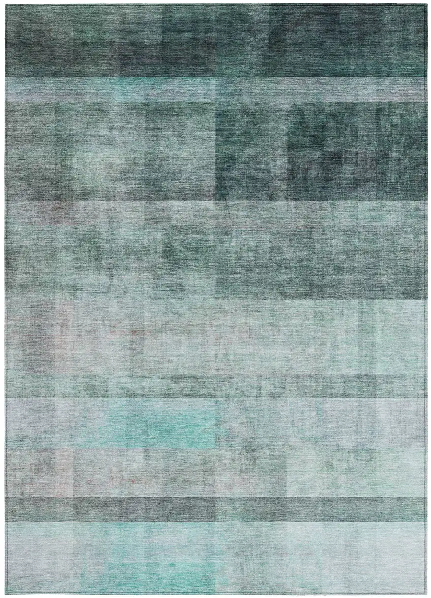 Teal Ombre Washable Non Skid Indoor Outdoor Area Rug Photo 4