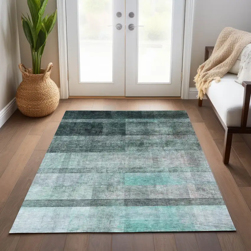Teal Ombre Washable Non Skid Indoor Outdoor Area Rug Photo 9