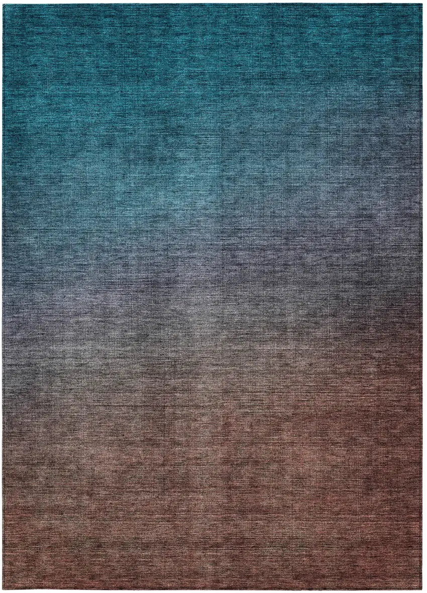 Teal Ombre Washable Non Skid Indoor Outdoor Area Rug Photo 5