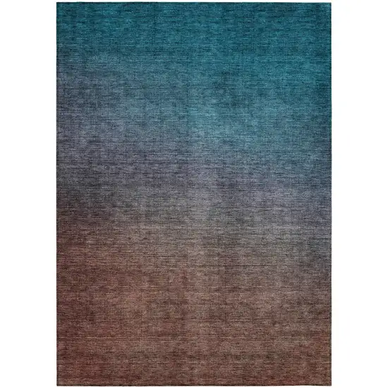 Teal Blue Chocolate And Charcoal Ombre Washable Indoor Outdoor Area Rug Photo 2