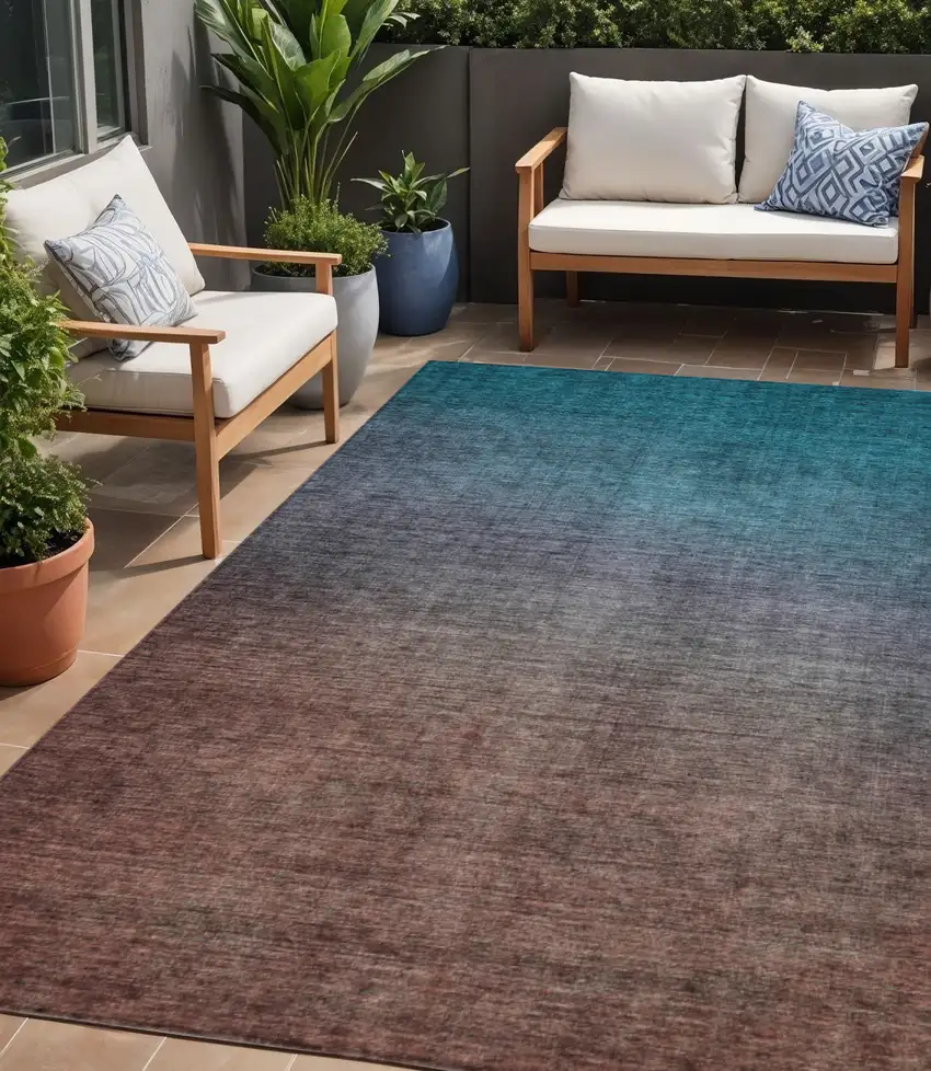 Teal Ombre Washable Non Skid Indoor Outdoor Area Rug Photo 1